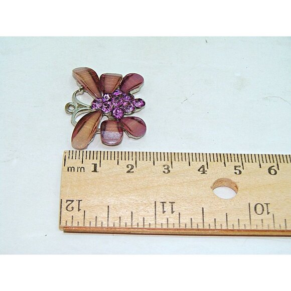 Rhinestone and Acrylic Butterfly Pendant Charm Silver Tone Purple Pink 1x1" - Picture 9 of 9